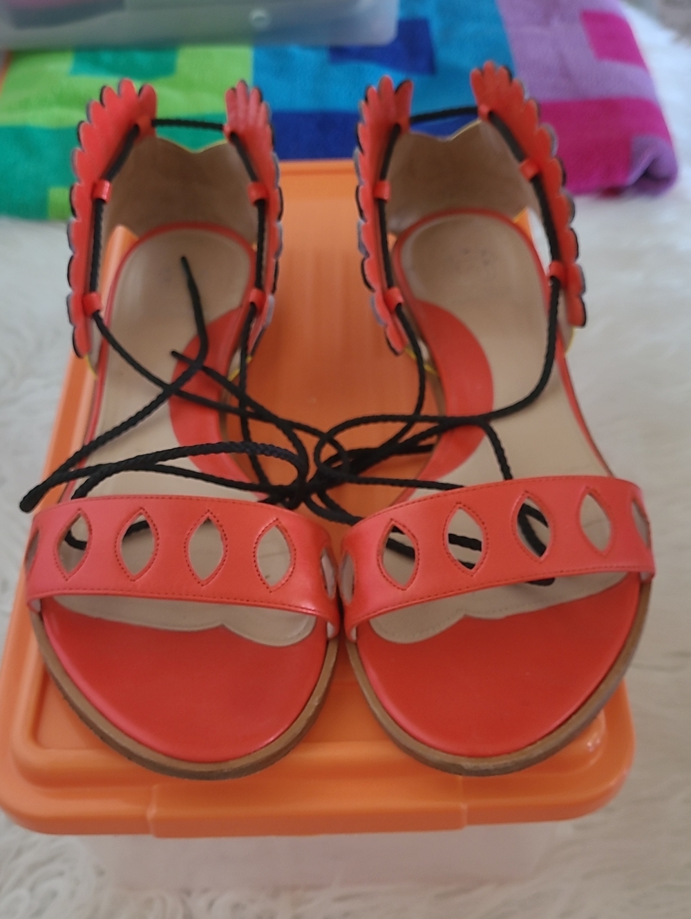 ITALUAN,Paula Cademartori Coral Lace-Up Scallop Sandals